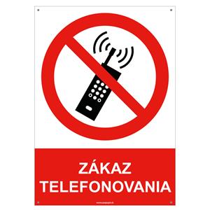 Zákaz telefonovania - bezpečnostná tabuľka s dierkami, plast A5, 2 mm