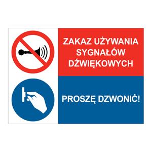 ZAKAZ UŻYWANIA SYGNAŁÓW... - PROSZĘ DZWONIĆ, ZNAK ŁĄCZONY, naklejka 297x210 mm